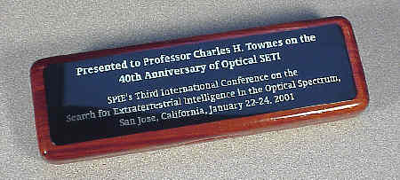 Award presented to Charles H. Townes on January 22, 2001 - Rosewood Case